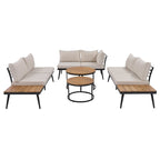 6-Piece Outdoor Patio Iron Modular Sectional Sofa Set with Nesting Coffee Tables and Side Storage Shelf