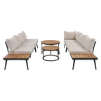 6-Piece Outdoor Patio Iron Modular Sectional Sofa Set with Nesting Coffee Tables and Side Storage Shelf