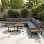 6-Piece Outdoor Patio Iron Modular Sectional Sofa Set with Nesting Coffee Tables and Side Storage Shelf