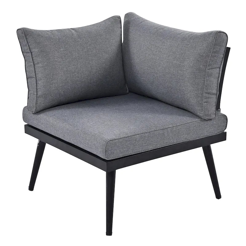 6-Piece Outdoor Patio Iron Modular Sectional Sofa Set with Nesting Coffee Tables and Side Storage Shelf