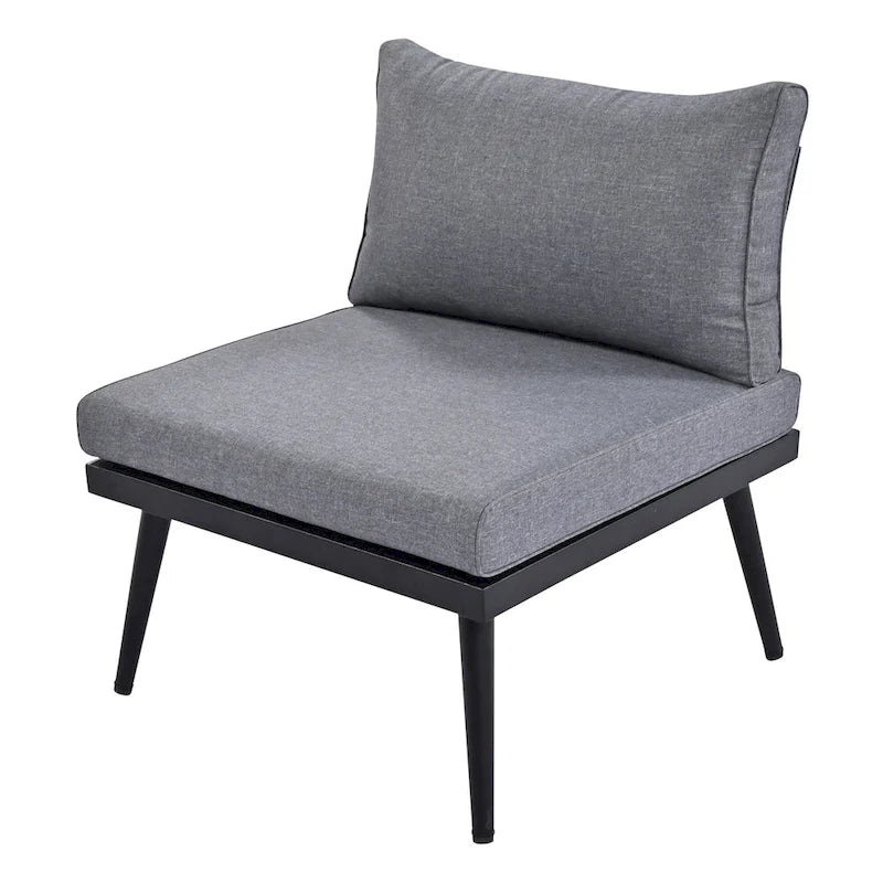 6-Piece Outdoor Patio Iron Modular Sectional Sofa Set with Nesting Coffee Tables and Side Storage Shelf