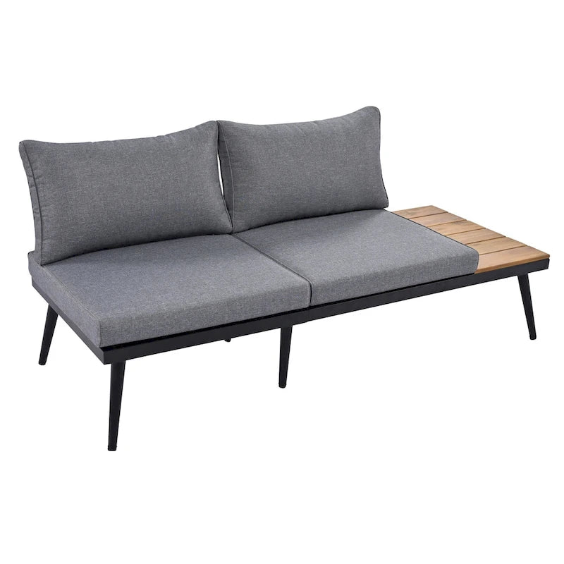 6-Piece Outdoor Patio Iron Modular Sectional Sofa Set with Nesting Coffee Tables and Side Storage Shelf
