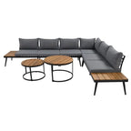 6-Piece Outdoor Patio Iron Modular Sectional Sofa Set with Nesting Coffee Tables and Side Storage Shelf
