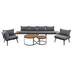 6-Piece Outdoor Patio Iron Modular Sectional Sofa Set with Nesting Coffee Tables and Side Storage Shelf