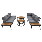 6-Piece Outdoor Patio Iron Modular Sectional Sofa Set with Nesting Coffee Tables and Side Storage Shelf