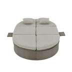 Outdoor Patio Rattan Round Daybed Sunbed with Adjustable Backrests and Foldable Cup Trays