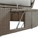 Outdoor Patio Rattan Round Daybed Sunbed with Adjustable Backrests and Foldable Cup Trays