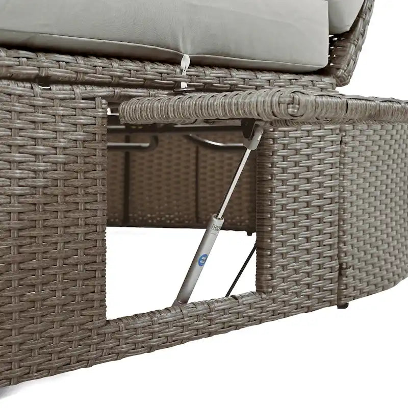 Outdoor Patio Rattan Round Daybed Sunbed with Adjustable Backrests and Foldable Cup Trays