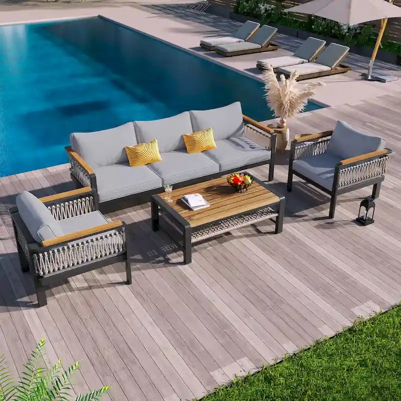 4-Pieces Patio Seating Group with Cushions & 1 Coffee Table