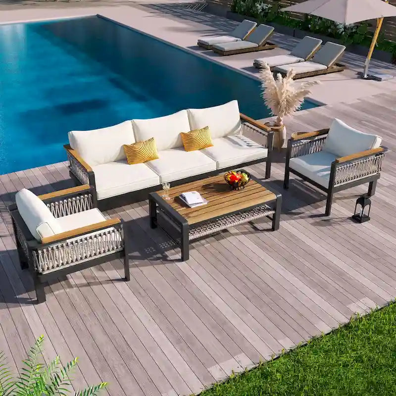 4-Pieces Patio Seating Group with Cushions & 1 Coffee Table