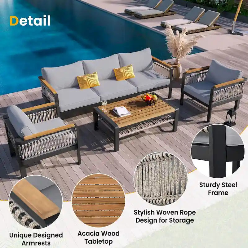 4-Pieces Patio Seating Group with Cushions & 1 Coffee Table