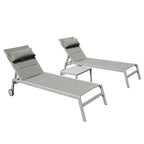 Outdoor Patio Chaise Lounge Set of 3, Aluminum Pool Lounge Chairs with Side Table & Wheels, Padded Adjustable for Poolside Beach