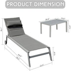 Outdoor Patio Chaise Lounge Set of 3, Aluminum Pool Lounge Chairs with Side Table & Wheels, Padded Adjustable for Poolside Beach