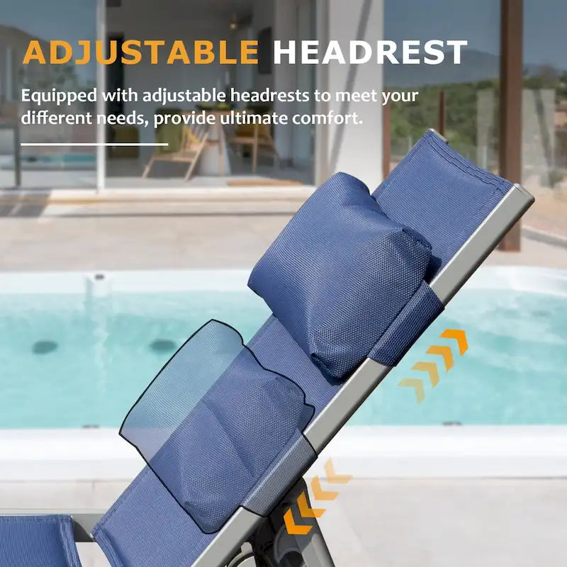 Outdoor Patio Chaise Lounge Set of 3, Aluminum Pool Lounge Chairs with Side Table & Wheels, Padded Adjustable for Poolside Beach