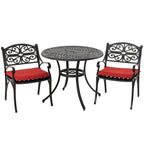 Outdoor Cast Aluminum Bistro Set of 3 with Umbrella Hole and Cushions