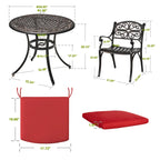 Outdoor Cast Aluminum Bistro Set of 3 with Umbrella Hole and Cushions