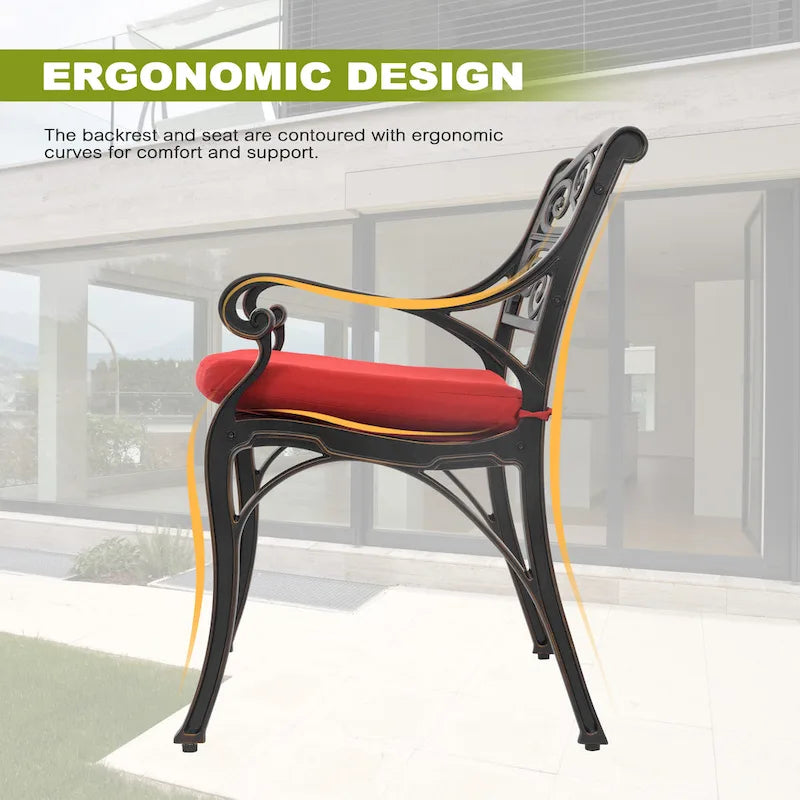 Outdoor Cast Aluminum Bistro Set of 3 with Umbrella Hole and Cushions