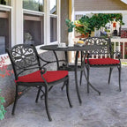 Outdoor Cast Aluminum Bistro Set of 3 with Umbrella Hole and Cushions