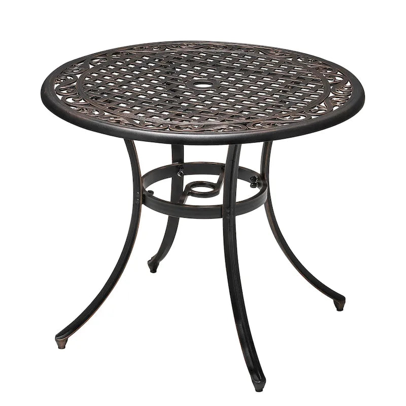 Outdoor Cast Aluminum Bistro Set of 3 with Umbrella Hole and Cushions