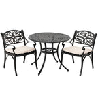 Outdoor Cast Aluminum Bistro Set of 3 with Umbrella Hole and Cushions