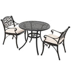 Outdoor Cast Aluminum Bistro Set of 3 with Umbrella Hole and Cushions