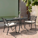 Outdoor Cast Aluminum Bistro Set of 3 with Umbrella Hole and Cushions