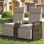 Rattan Recliner Loveseat Chair With Adjustable Backrest