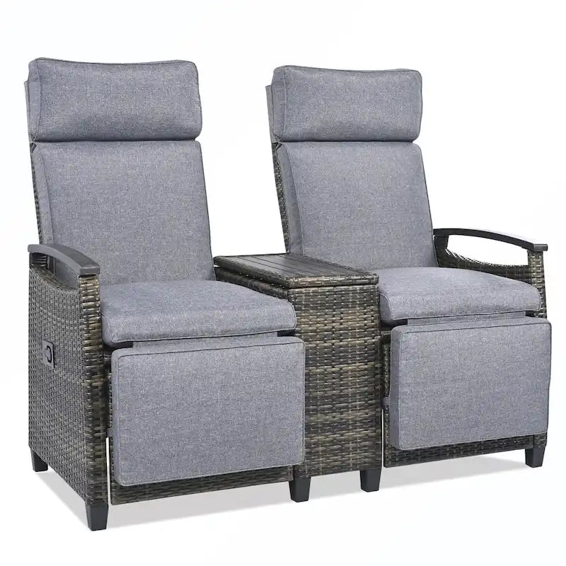 Rattan Recliner Loveseat Chair With Adjustable Backrest
