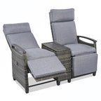 Rattan Recliner Loveseat Chair With Adjustable Backrest