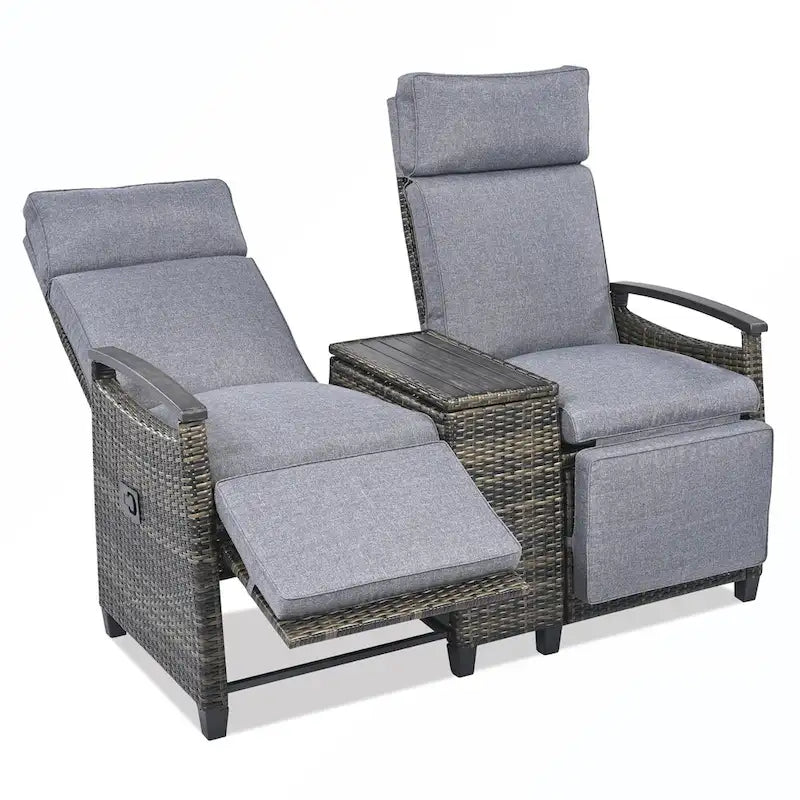 Rattan Recliner Loveseat Chair With Adjustable Backrest