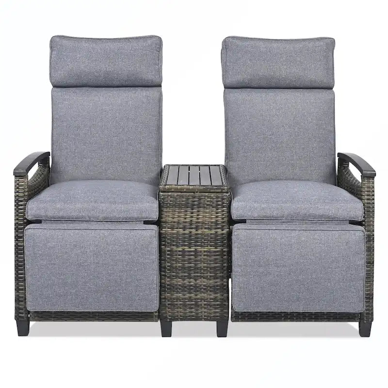 Rattan Recliner Loveseat Chair With Adjustable Backrest