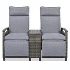 Rattan Recliner Loveseat Chair With Adjustable Backrest