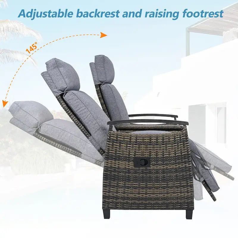 Rattan Recliner Loveseat Chair With Adjustable Backrest