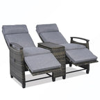 Rattan Recliner Loveseat Chair With Adjustable Backrest