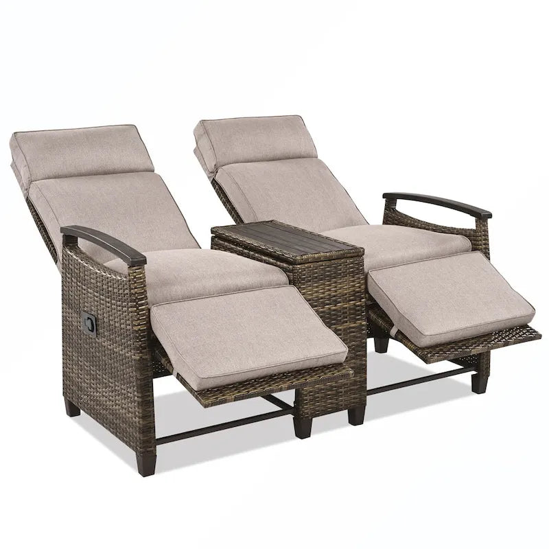 Rattan Recliner Loveseat Chair With Adjustable Backrest