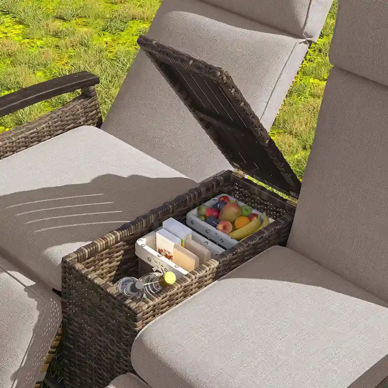 Rattan Recliner Loveseat Chair With Adjustable Backrest
