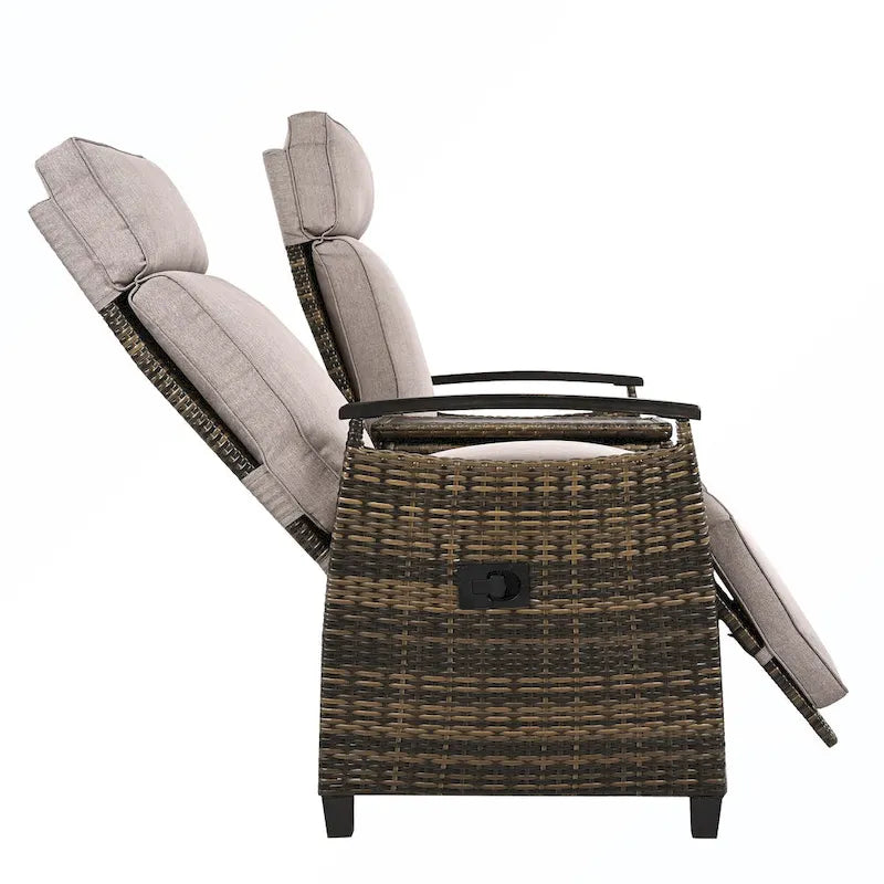Rattan Recliner Loveseat Chair With Adjustable Backrest