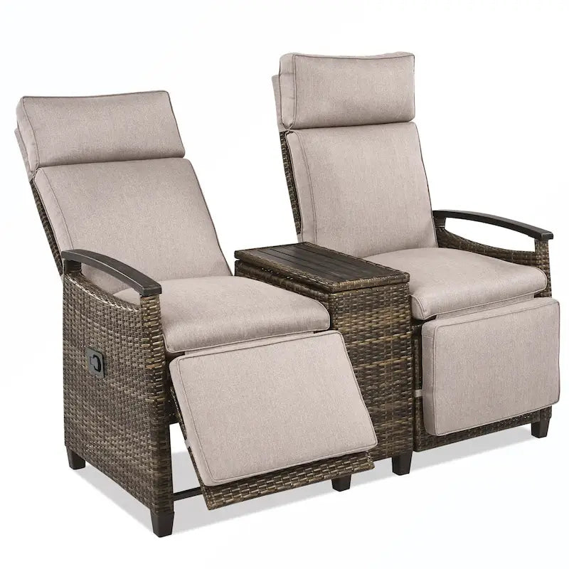 Rattan Recliner Loveseat Chair With Adjustable Backrest
