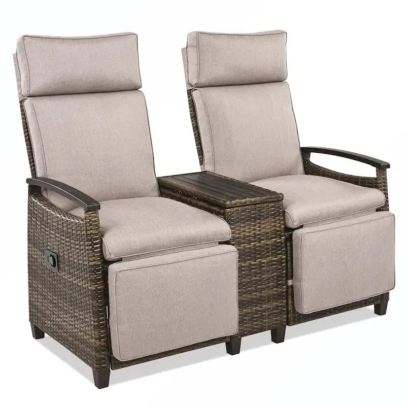 Rattan Recliner Loveseat Chair With Adjustable Backrest
