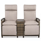 Rattan Recliner Loveseat Chair With Adjustable Backrest