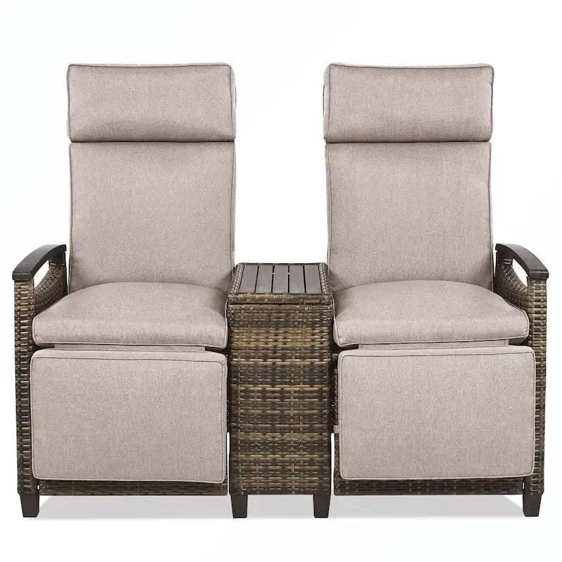 Rattan Recliner Loveseat Chair With Adjustable Backrest