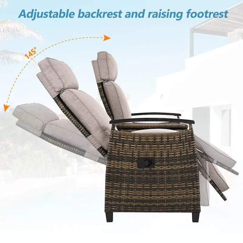 Rattan Recliner Loveseat Chair With Adjustable Backrest