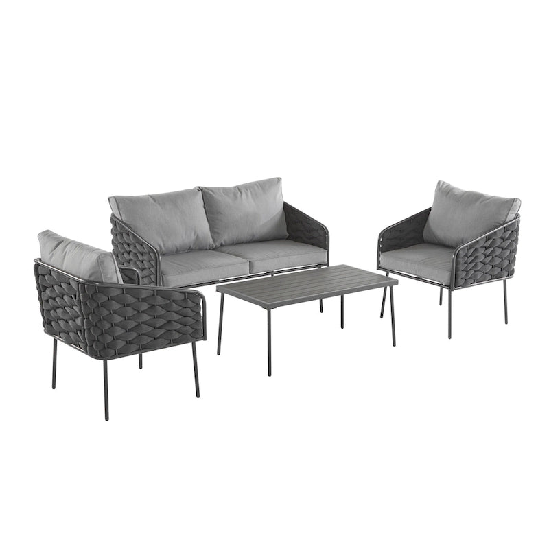 Roomfitters 4-Piece Outdoor Metal Patio Sofa Set with Cushions, Deep Seating Furniture for Garden or Balcony, Grey