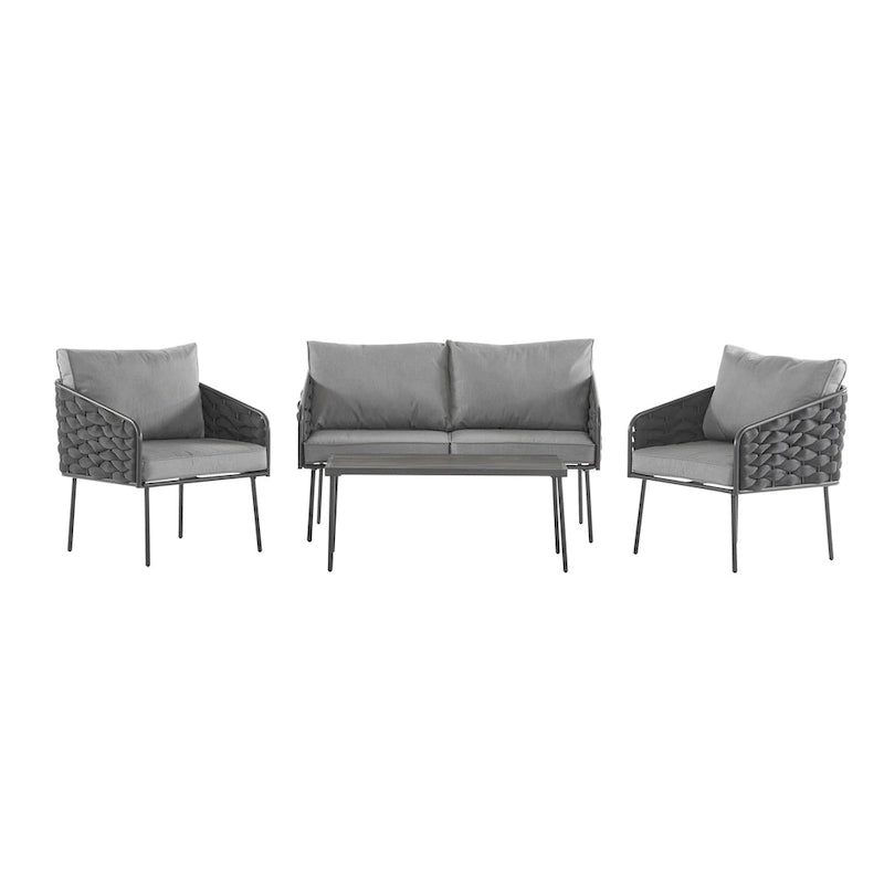 Roomfitters 4-Piece Outdoor Metal Patio Sofa Set with Cushions, Deep Seating Furniture for Garden or Balcony, Grey