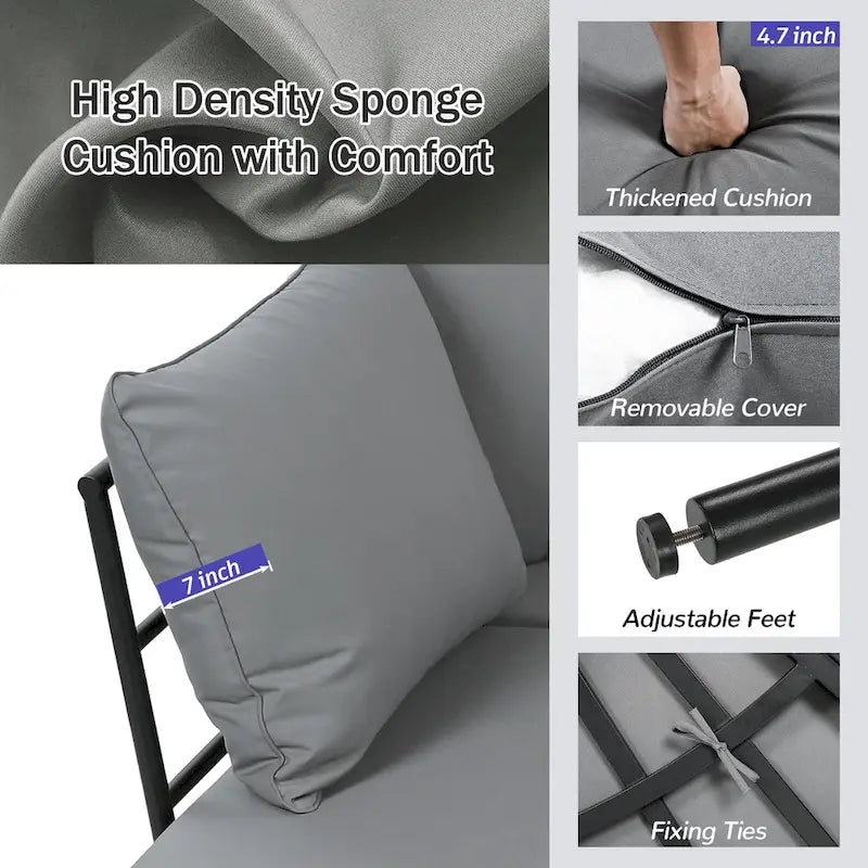 Iron Curved Sectional Sofa Set with Table and Cushions