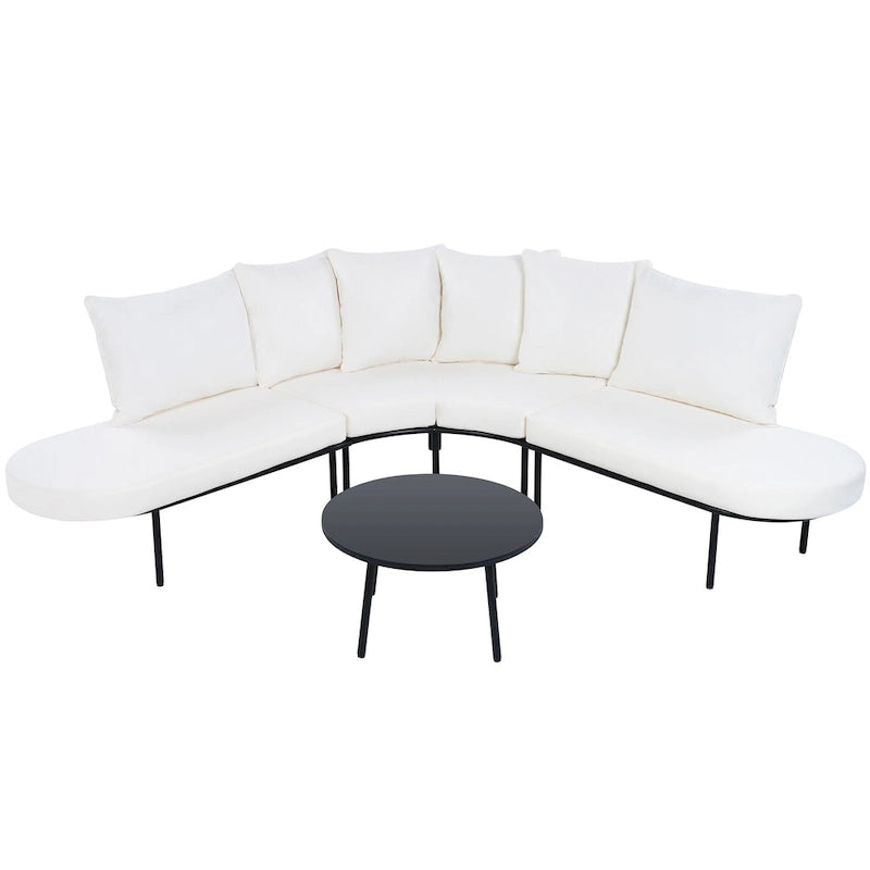 Iron Curved Sectional Sofa Set with Table and Cushions