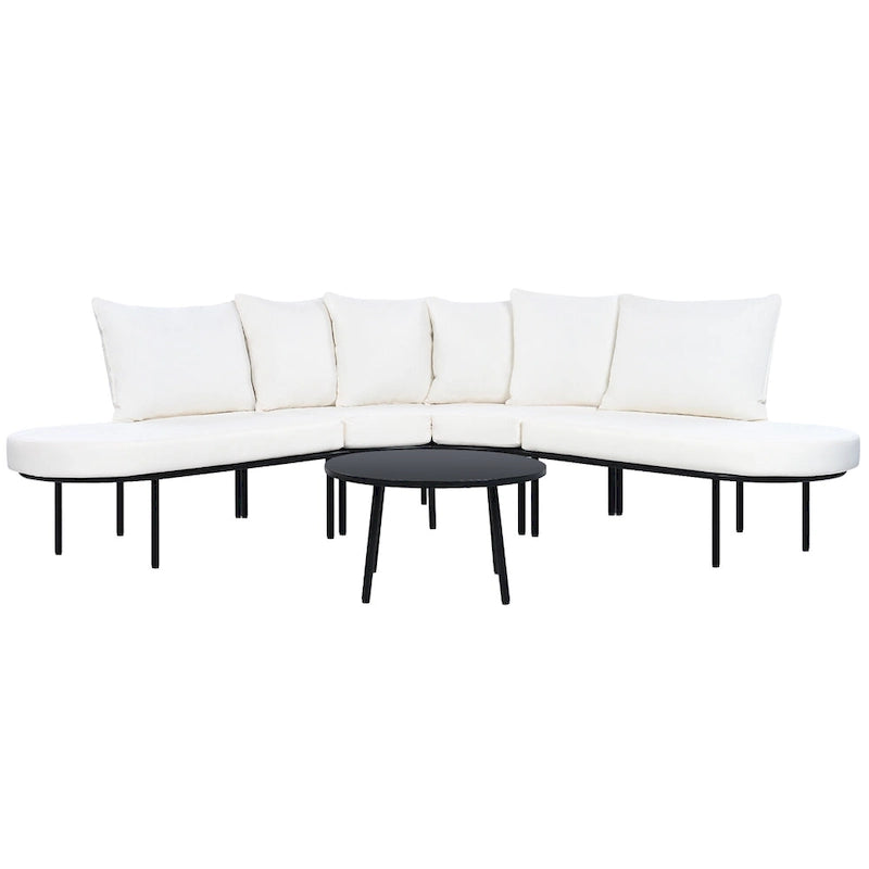 Iron Curved Sectional Sofa Set with Table and Cushions