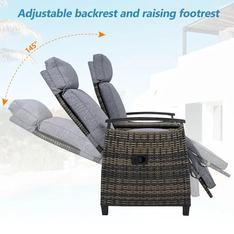 Wicker Recliner Loveseat Chair Set with Storage Table