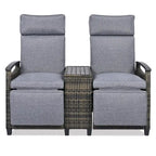 Wicker Recliner Loveseat Chair Set with Storage Table