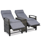 Wicker Recliner Loveseat Chair Set with Storage Table